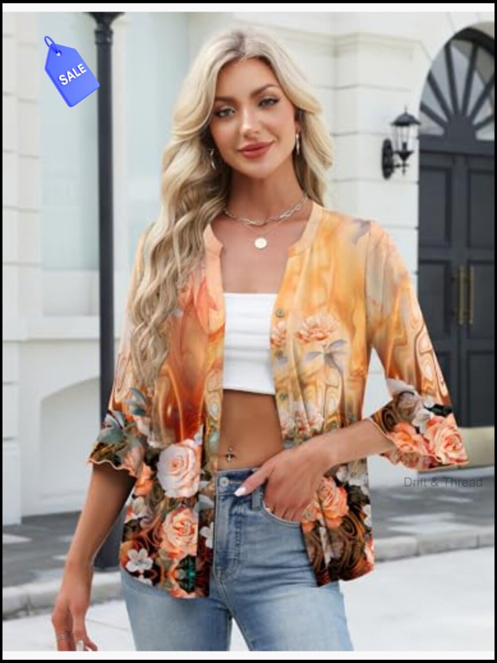 3/4 Sleeve V-Neck Button Down Tunic Tops Women Casual Blouse Ruffle Bell Sleeve - Picture 3 of 7